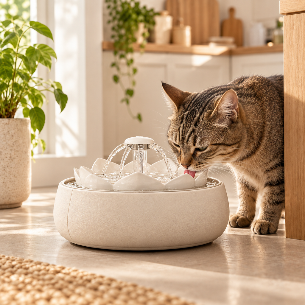 Elegant Flowing Water Fountain for Healthier Pet Hydration